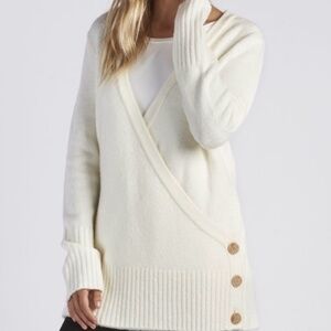 UGG Elegant White Wrap Sweater with Buttons, Size S